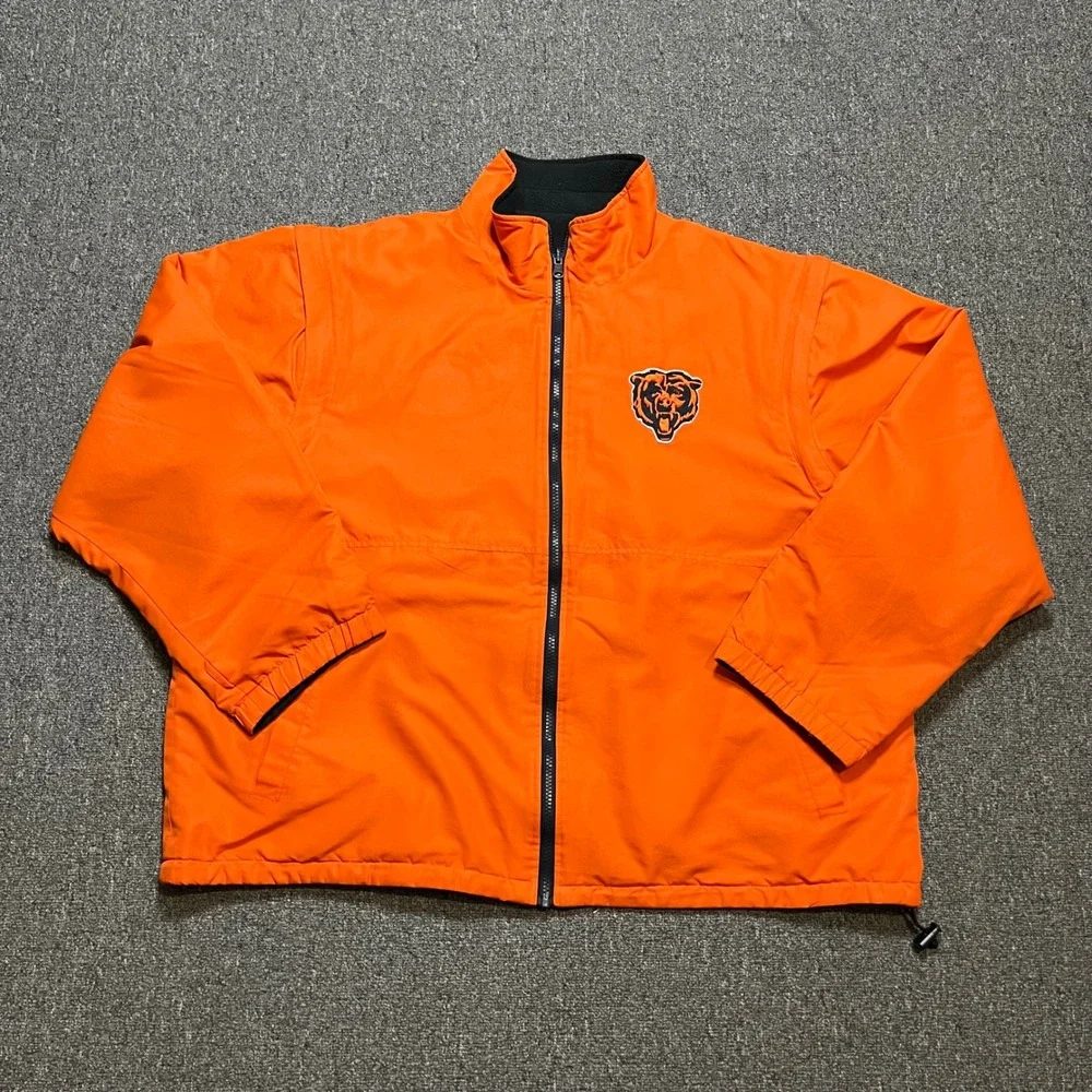 NFL Chicago Bears Reversible Jacket‎ XL Orange Navy Fleece Windbreaker Full Zip